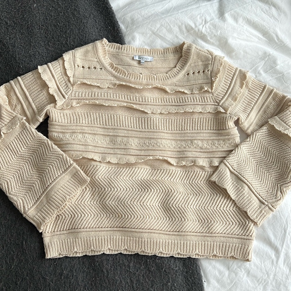 Lucy Paris cream coquette style sweater with frilly details